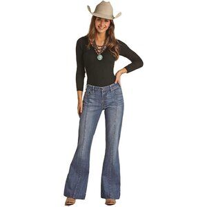 Rock & Roll Denim Women's Front Seam Midrise Trouser Jeans Stonewash RRWS5MR0GZ